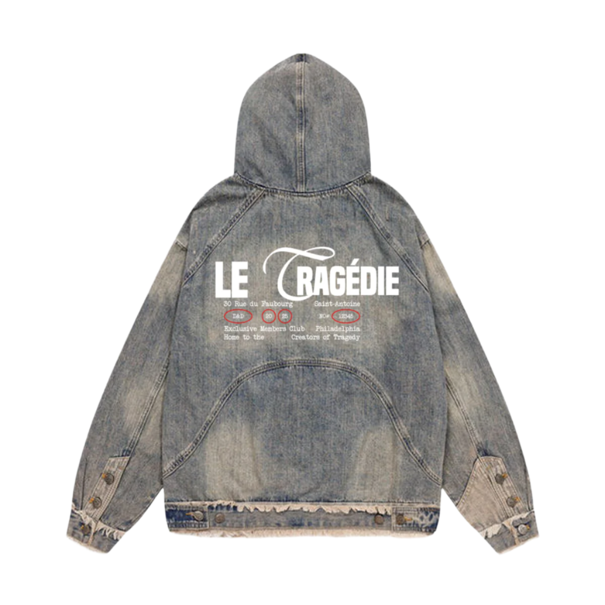 Knighted Unisex Washed Distressed Fuzzy Denim Hoodie